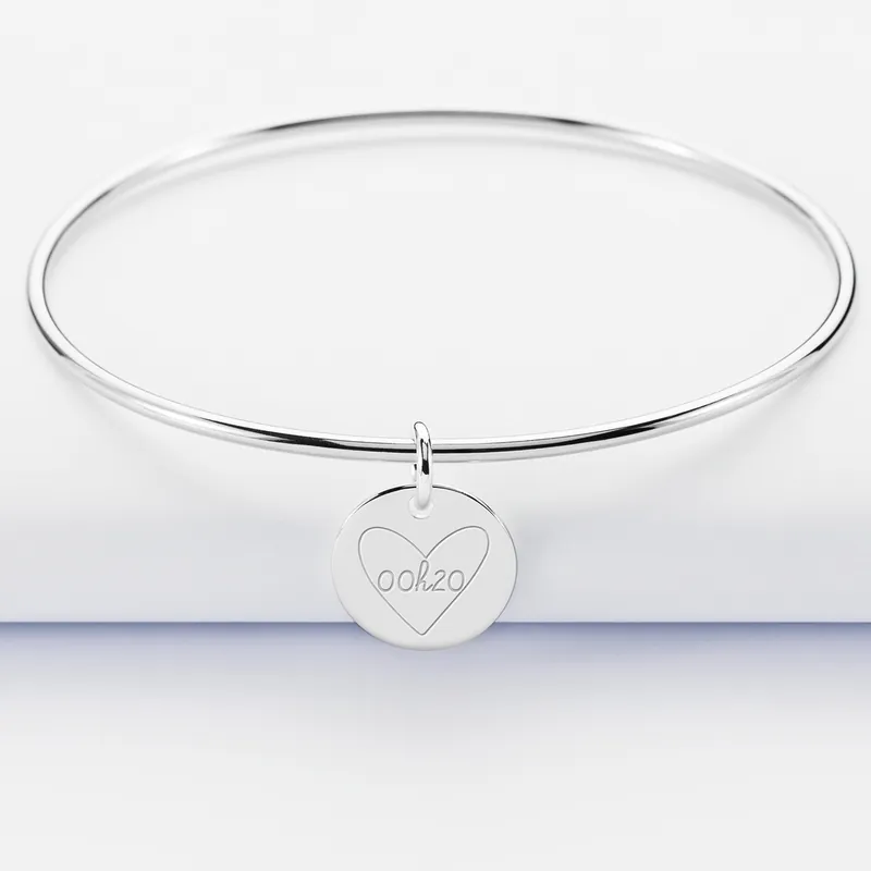Achat Immédiat Bracelet personnalisé jonc argent médaille gravée 15 mm - HappyBulle x Mon petit Léon