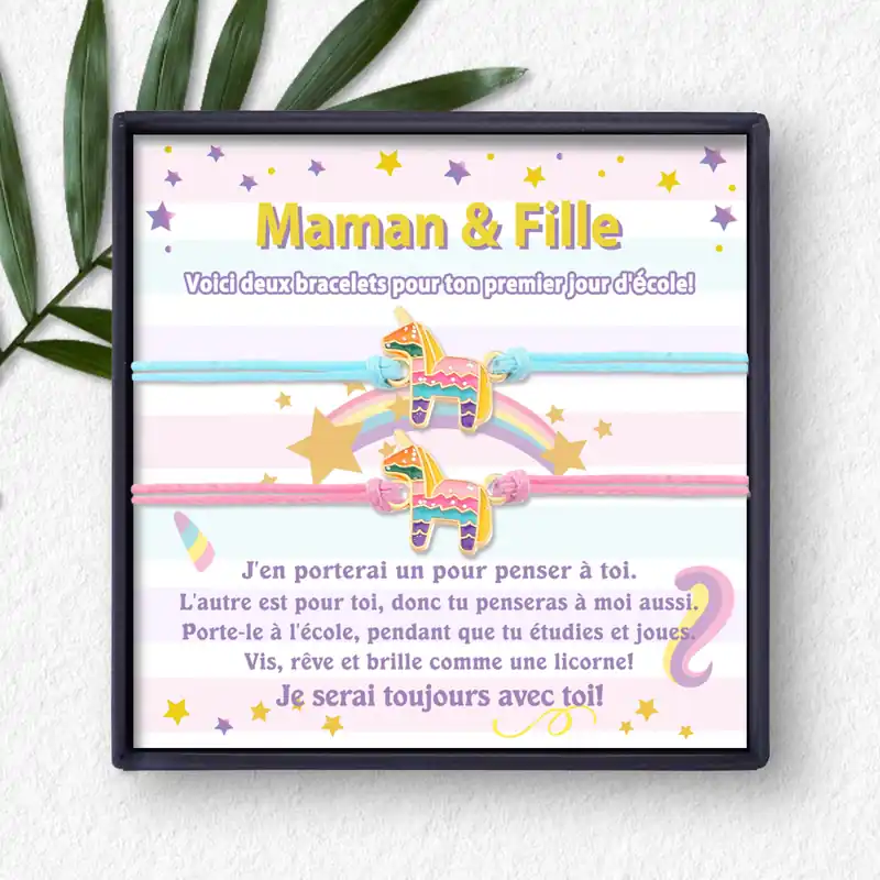 À Ma Fille-2PCS Ensemble de Bracelets Licorne - Cadeau Rentrée Scolaire Premier Jour d’École pour Enfants Original
