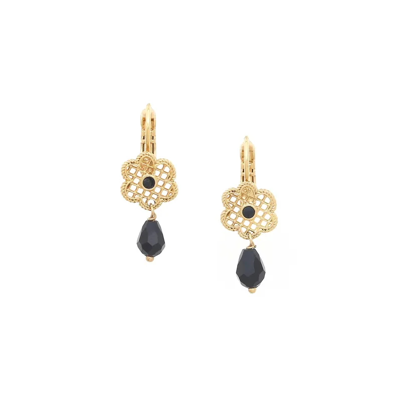 Prix Réduit Boucles d'oreilles dormeuses goutte noire - Les Fleurs Du Moment - Dew