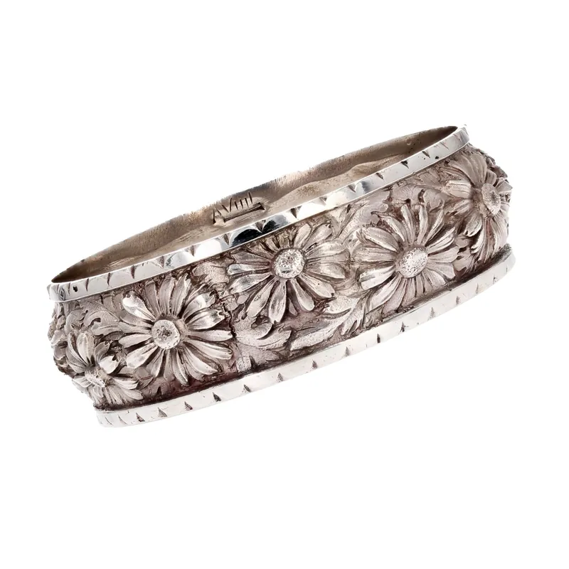 Quantité Limitée Bracelet jonc argent gravures fleurs