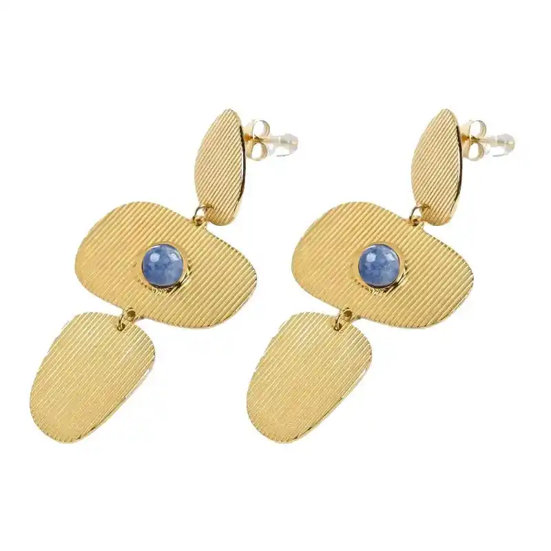 Boucles d'oreilles pendantes Zoé acier inoxydable pierres naturelles sodalite Seulement Aujourd’hui