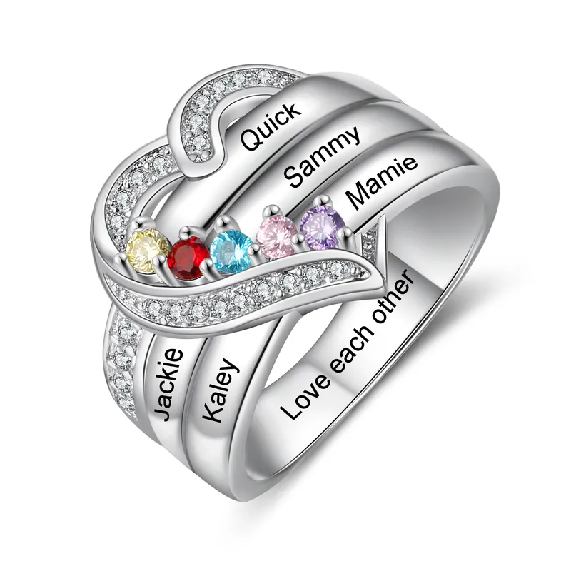 Bague Argent 925 5 Prénom Personnalisé avec 5 Pierre de Naissance Nouvelle Collection