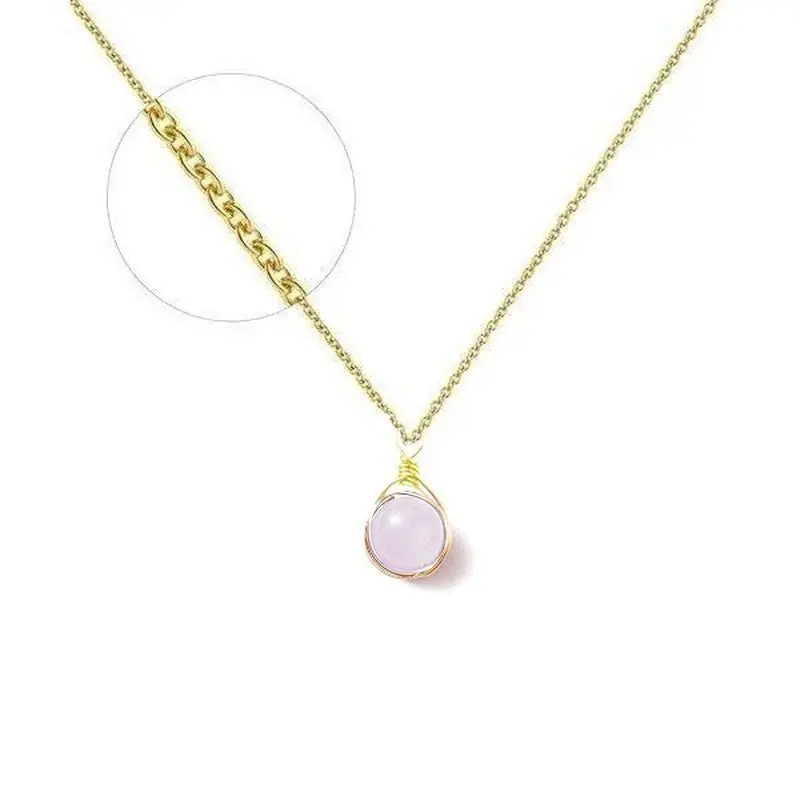 Collier plaqué or pierre naturelle 9 mm quartz rose Gros Lot