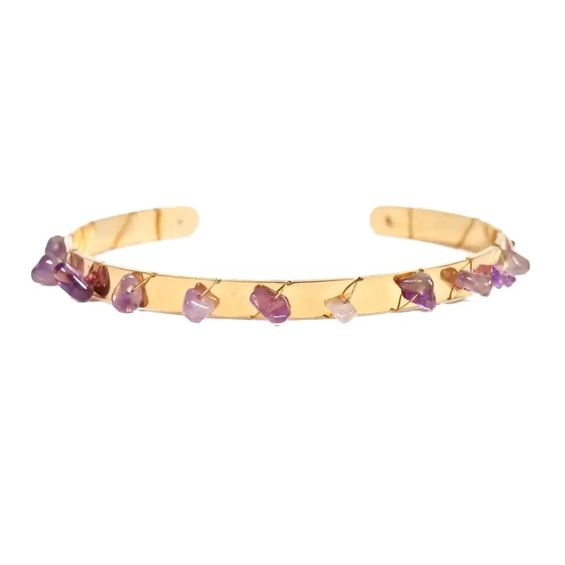 Marque Bracelet femme - jonc Maude acier inoxydable pierres naturelles améthyste
