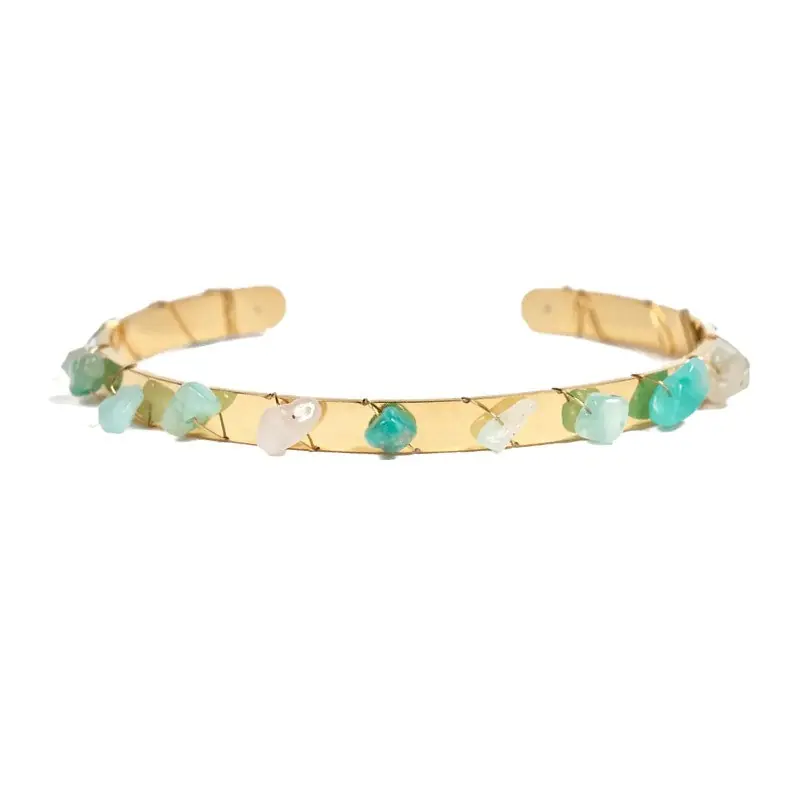 Bracelet femme - jonc Maude acier inoxydable pierres naturelles amazonite Soldes