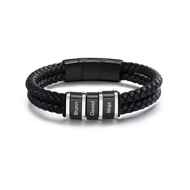 Bracelet Cuir 3 Préoms Personnalisés pour Homme Promotion Saisonnière