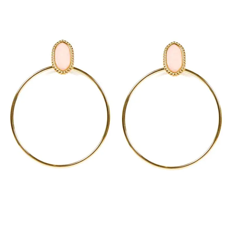 Boucles d'oreilles tombante Rihanna acier inoxydable pierres naturelles blanche Soldes