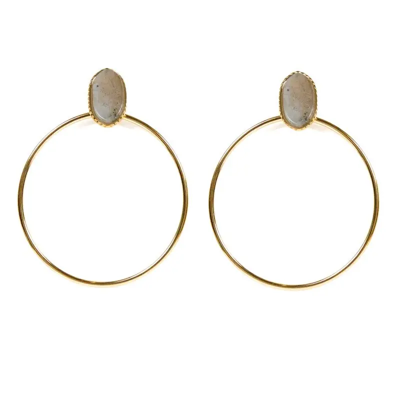 Nouvel Arrivage Boucles d'oreilles tombante Rihanna acier inoxydable pierres naturelles labradorite