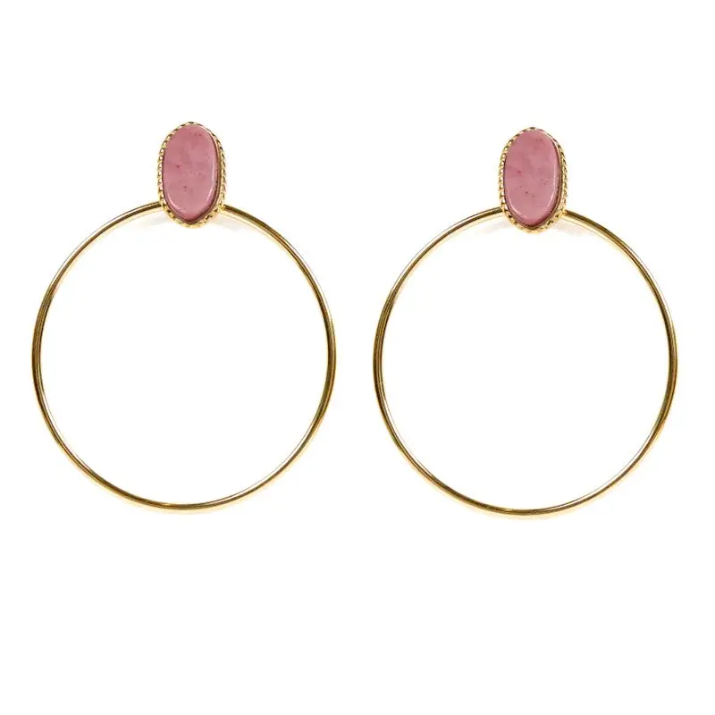 Prix Choc Boucles d'oreilles tombante Rihanna acier inoxydable pierres naturelles rhodonite