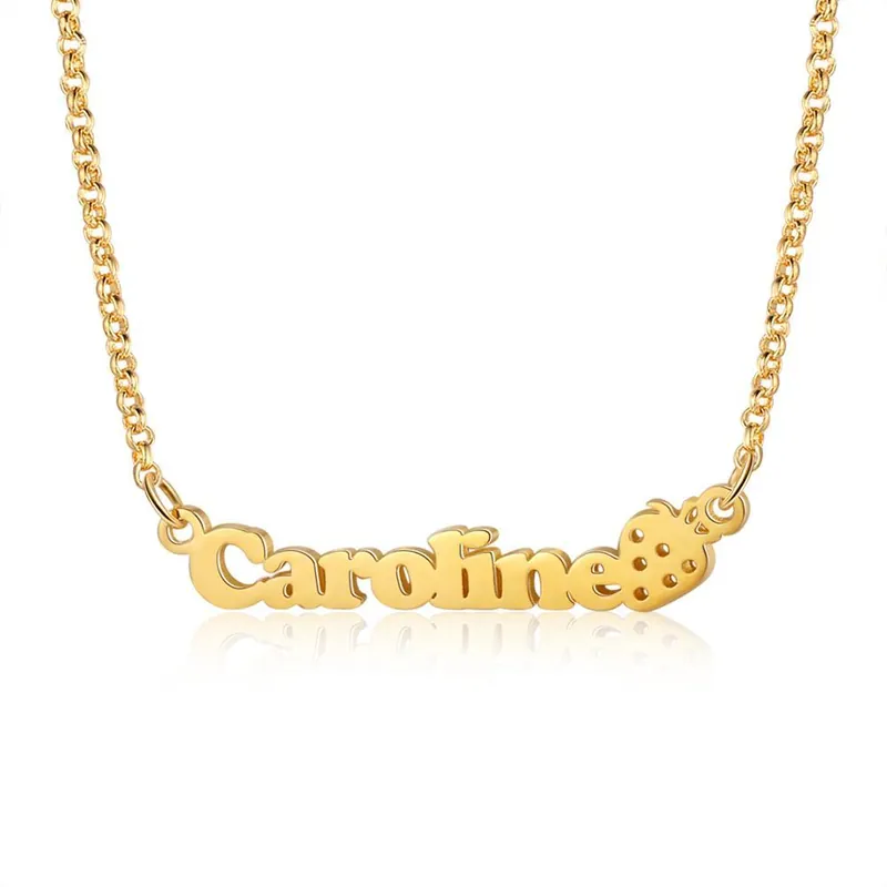 Soldes Collier Prénom Personnalisé Pendentif Fraise pour Enfant Femme