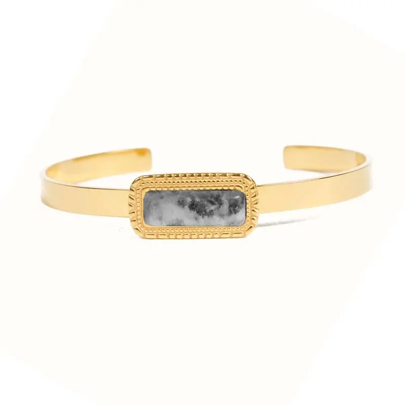 Bon Marché Bracelet femme - jonc Sophia acier inoxydable pierres naturelles labradorite