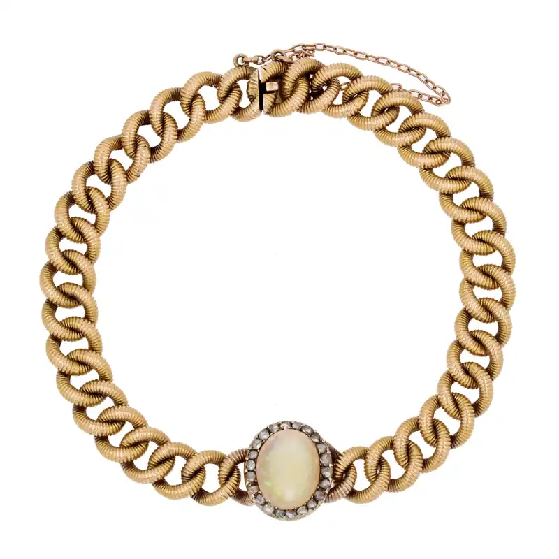 Offre Exclusive Bracelet ancienne gourmette et son motif opale diamants
