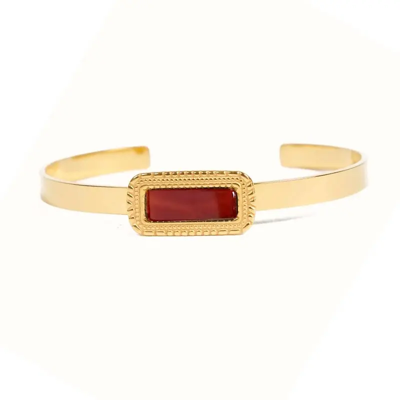 Marque Bracelet femme - jonc Sophia acier inoxydable pierres naturelles agate rouge