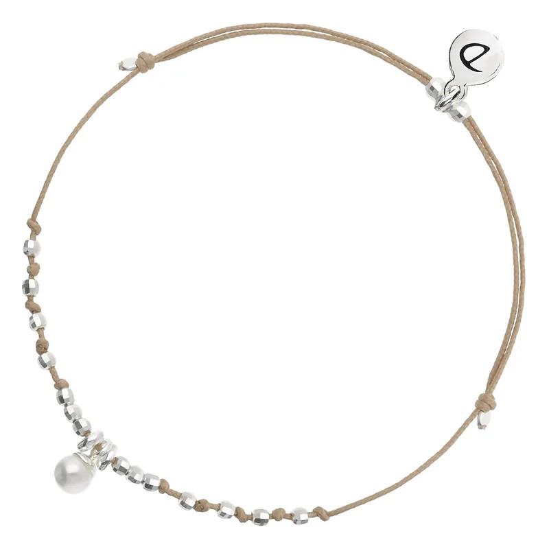 Paiement Sécurisé BRACELET CORDON BEIGE COULISSANT PERLE NACRÉE 4 MM Argent 925
