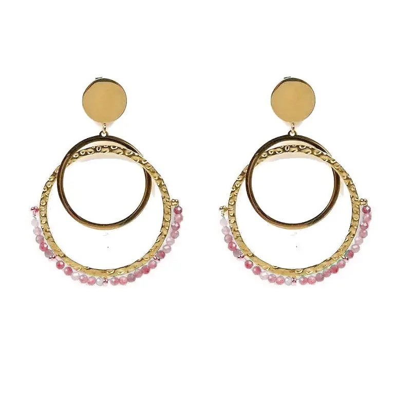Boucles d'oreilles pendantes Laurie acier inoxydable pierres naturelles rhodochrosite Fait Main