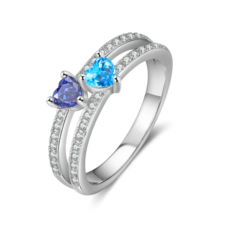 Bague femme avec 2 Pierres de Naissance Personnalisés Promotion Saisonnière