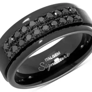 Seulement Aujourd’hui Bague Berlian 8.5 mm sertie de diamants noirs en tungstène pour homme