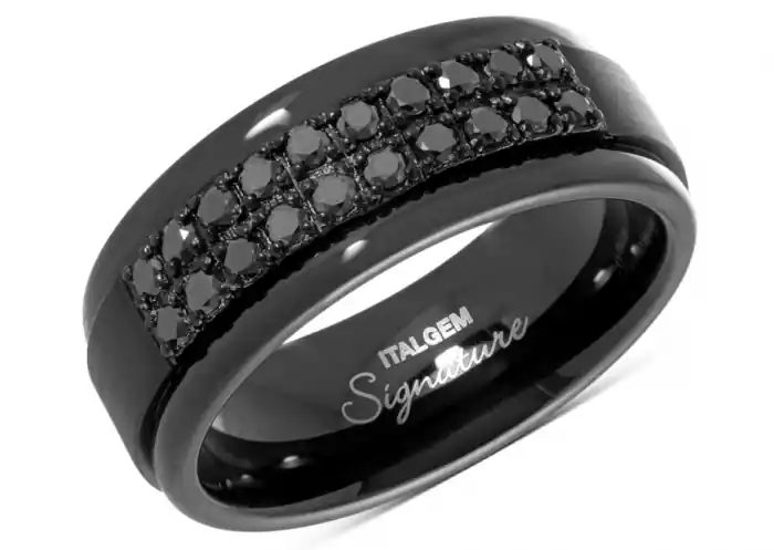 Seulement Aujourd’hui Bague Berlian 8.5 mm sertie de diamants noirs en tungstène pour homme