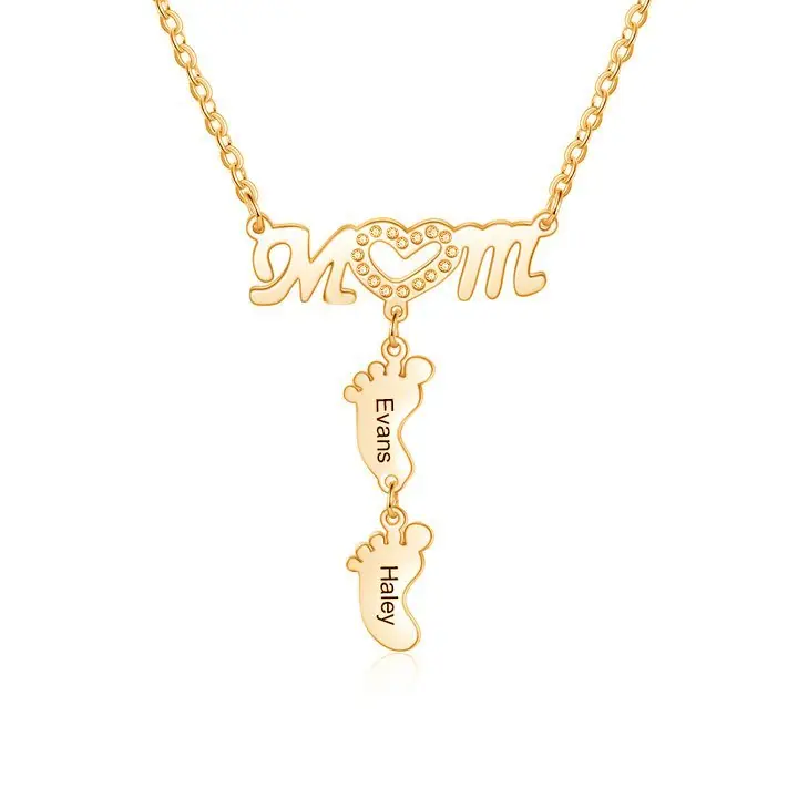 Collier 2 prénom personnalisé pied bebe pour maman | Jessemade Fait Main