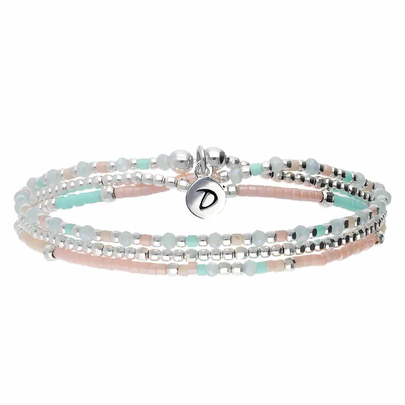 BRACELET ÉLASTIQUE 3 TOURS BLEU CLAIR MIYUKI TURQUOISE-ROSE Argent 925 Gros Lot
