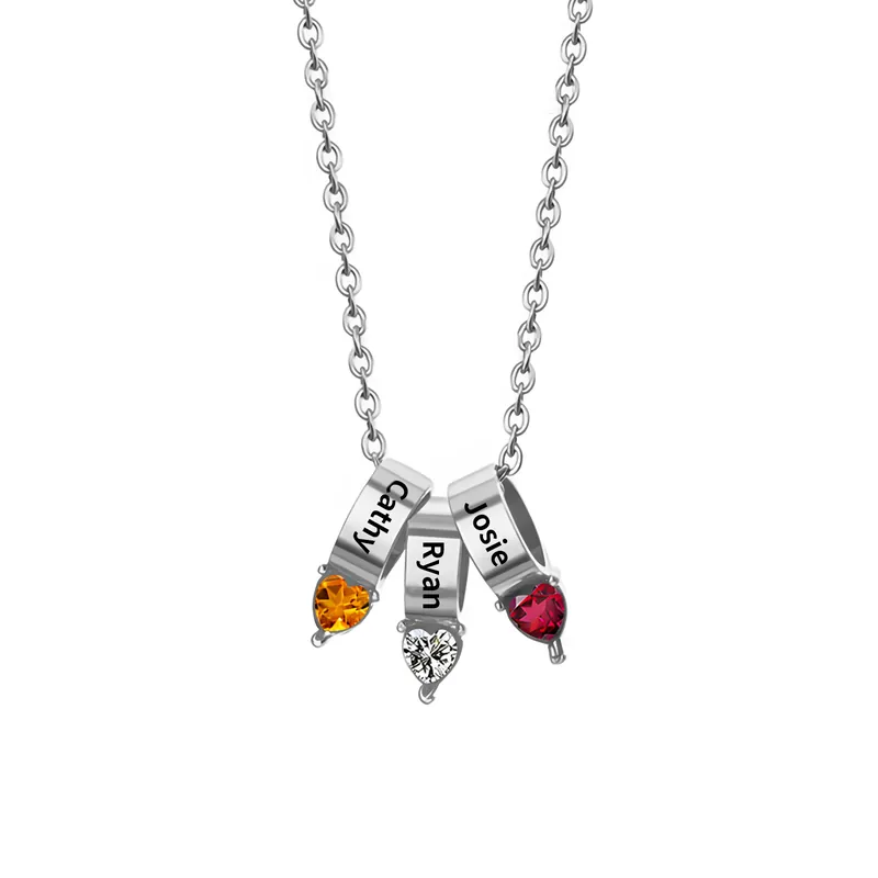 Meilleur Prix Collier Pendentif Cœur 3 Prénoms et Pierres de Naissance Personnalisés Collier Femmes