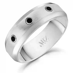 Top Vente Bague Lucio jonc acier inoxydable trio de zircons noirs sertis clos pour homme