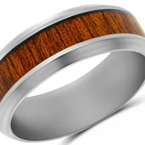 Top Vente Jonc Maui 8mm tantale finition brossée et insertion de bois pour homme