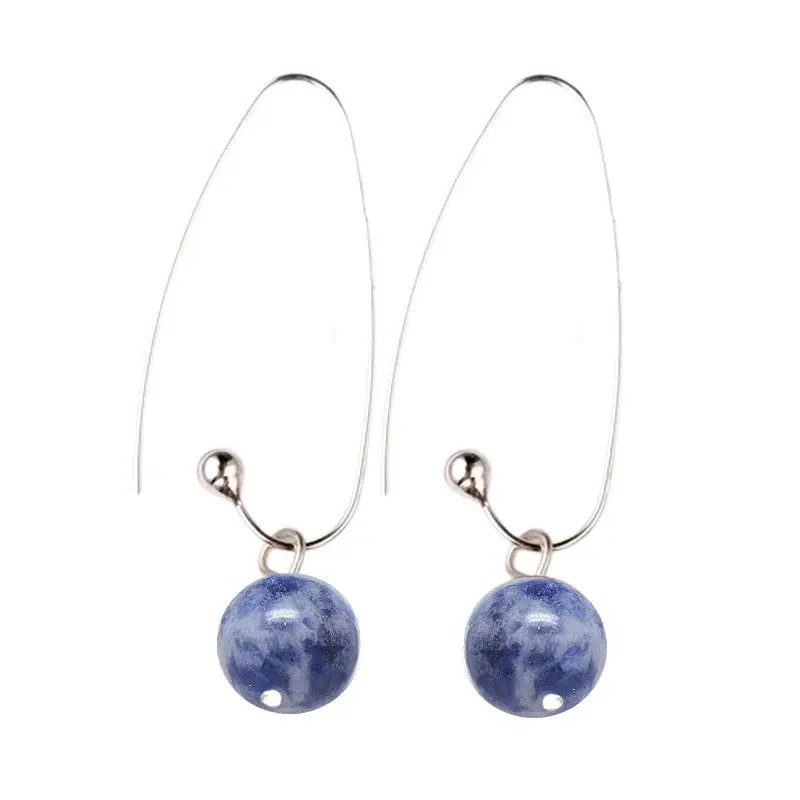 Boucles d'oreilles pendantes acier inoxydable pierres naturelles jaspe bleu Marque
