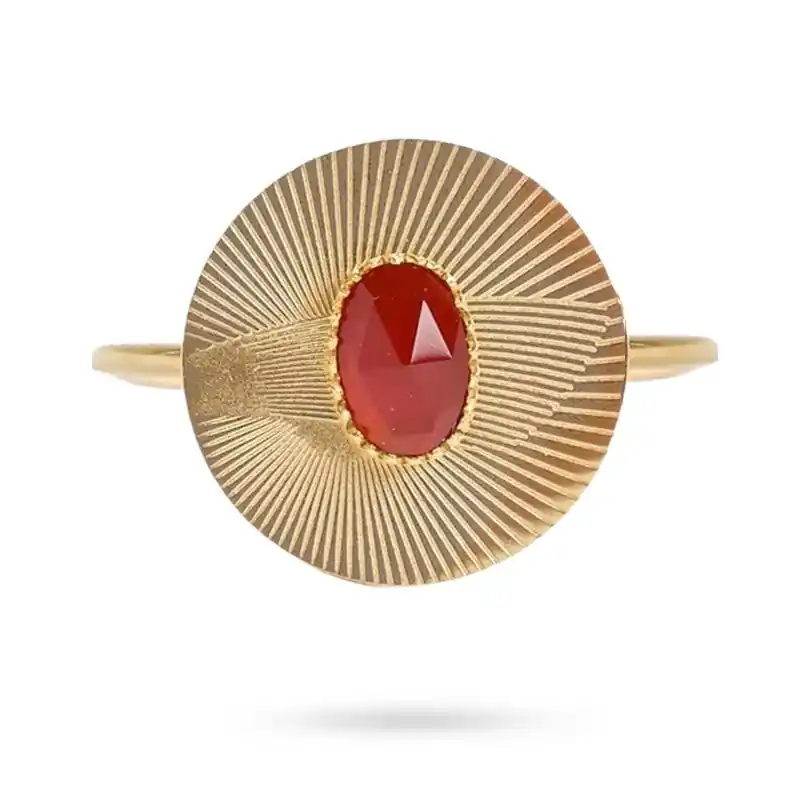 Bagues pour femme ronde acier inoxydable pierre naturelle agate rouge Produit De Marque