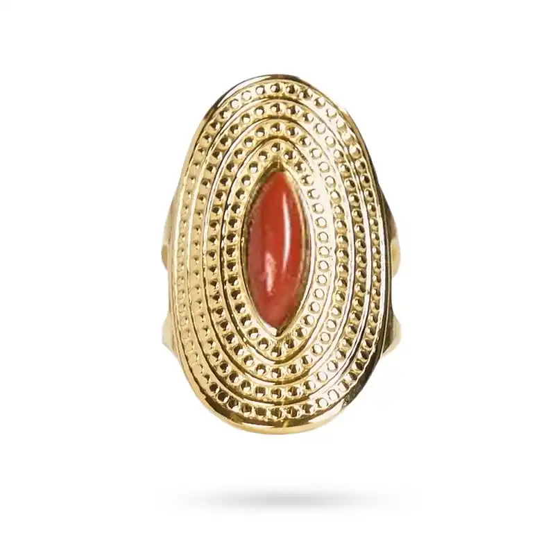 Authentique Bagues pour femme acier inoxydable pierre naturelle jaspe rouge