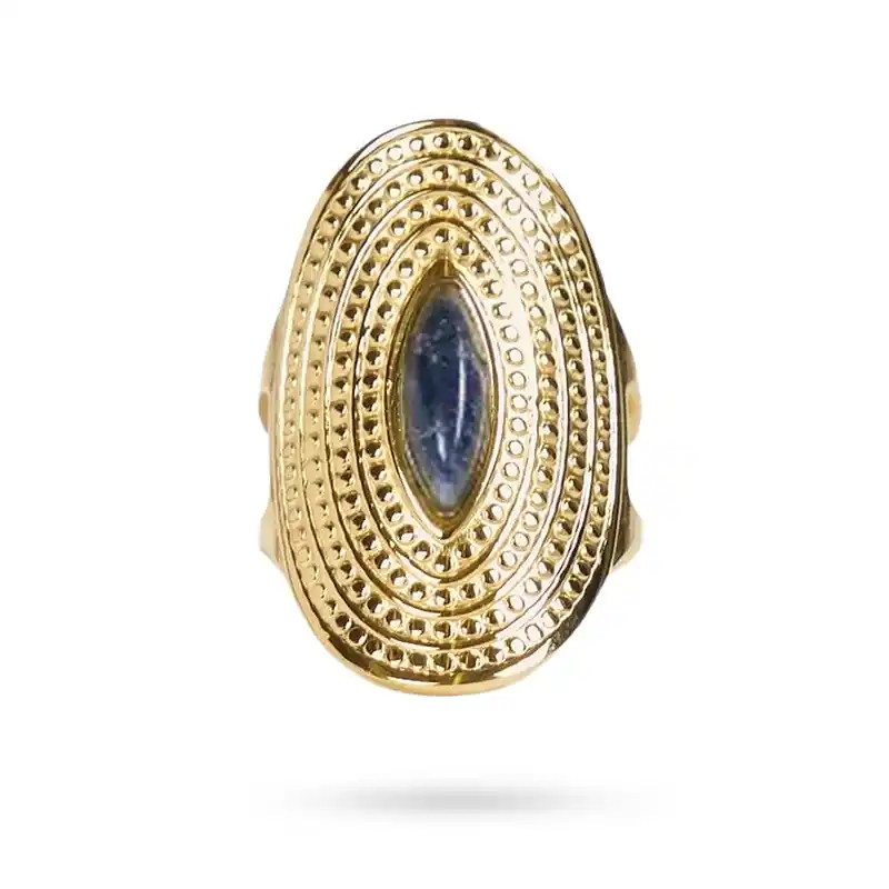 Pas Cher Bagues pour femme acier inoxydable pierre naturelle sodalite