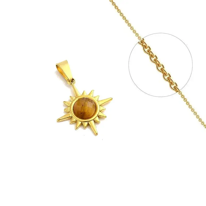 Collier acier inoxydable Etoile pierre naturelle œil de tigre Commander Maintenant
