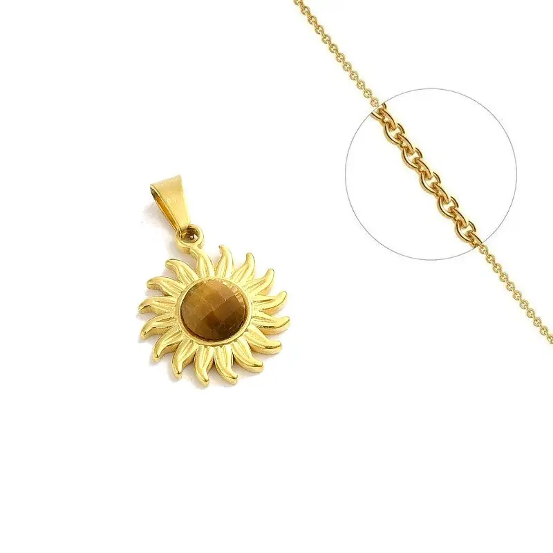 Collier acier inoxydable Soleil pierre naturelle œil de tigre Gros Lot
