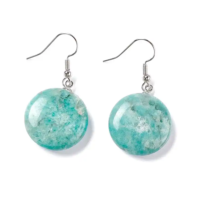 Boucles d'oreilles pendantes acier inoxydable pierres naturelles rondes amazonite Must-Have