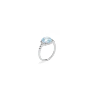 Retour Gratuit Bague Or Blanc 375/1000 "Miss Topaze"Diamants: 0,12ct/24 Topaze bleue: 2,33ct/1
