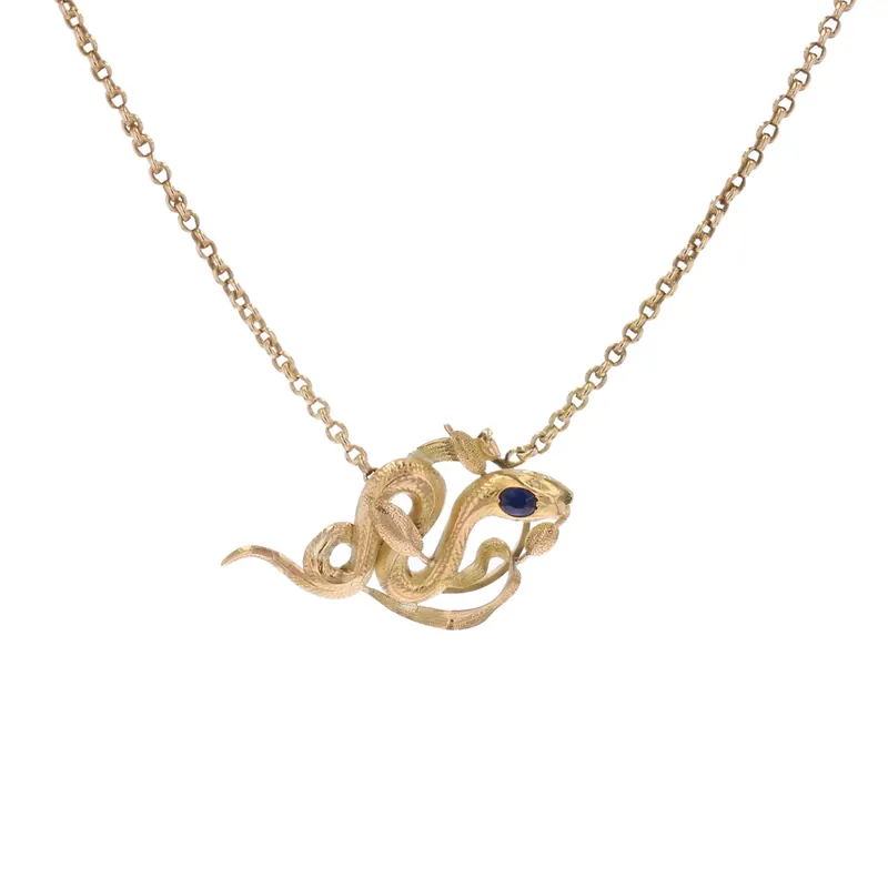 Solde Collier serpent ancien or jaune et saphir