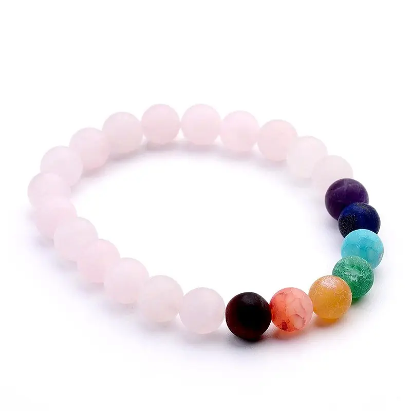 Bracelet pour homme ou femme pierres naturelles quartz rose 7 chakras Top Qualité