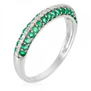Usine Directe Bague Or Blanc 375/1000 "Oceanos"Diamant 0,1/25 et Emeraude 0,48/32
