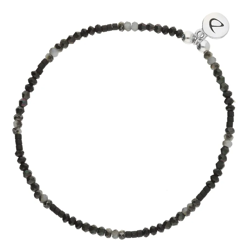 Solde BRACELET ÉLASTIQUE PERLES DE VERRE NOIR GRIS RIMINI