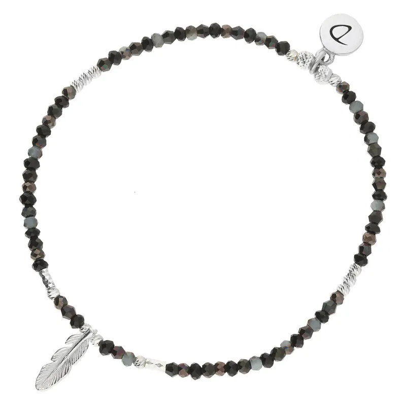 Produit De Marque BRACELET ÉLASTIQUE PLUME PERLES DE VERRE NOIRES