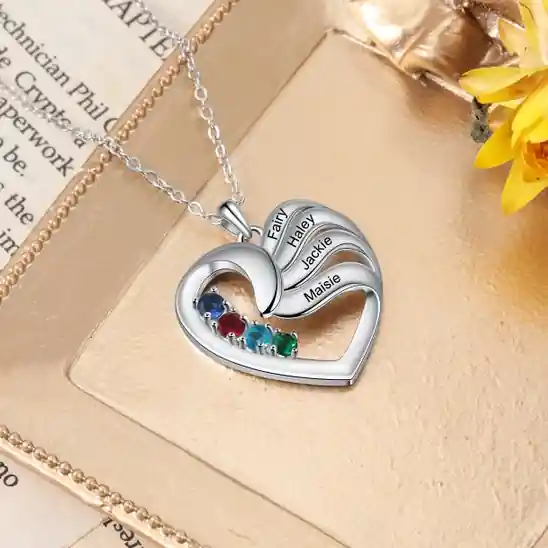Tendance À ma précieuse Maman - Collier Prénom Personnalisé cœur 4 Prénoms 4 pierre de naissance