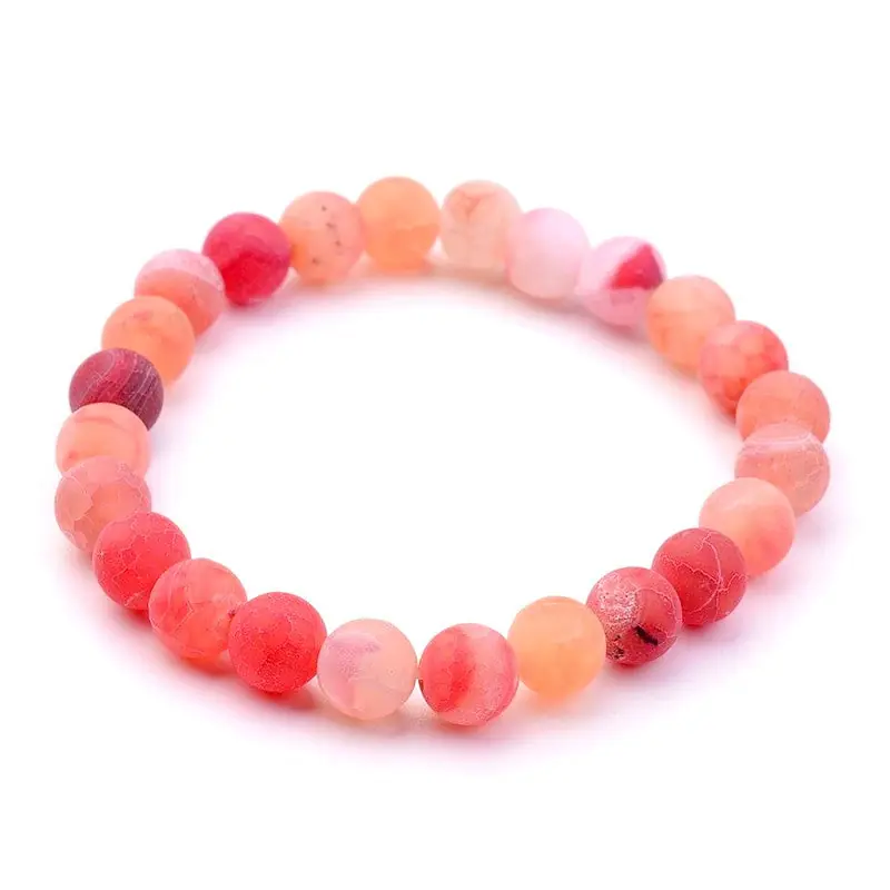 Bracelet pour homme ou femme pierres naturelles agate patinée rouge Populaire