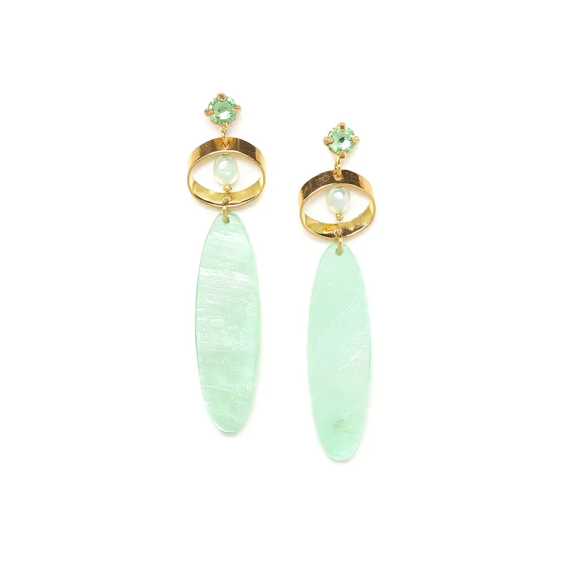 Satisfait Ou Remboursé Boucles d'oreilles poussoir nacre teintée vert - Les Pepites - Constance