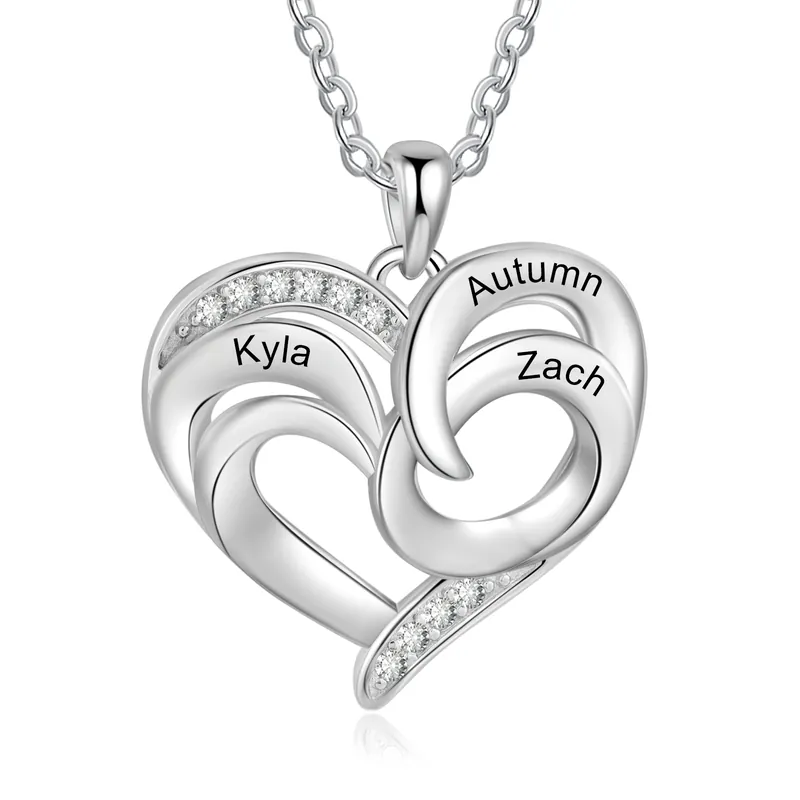 Collier Cœur 3 Prénoms Personnalisé Meilleure Vente