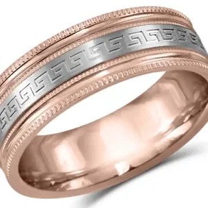 Promotion Jonc Emilio 7.0mm motifs clé grecque design versace détails millegrain en or rose et blanc 10k pour homme