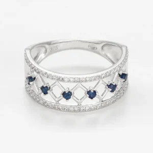 Vente Directe Bague Or Blanc 375/1000 "Saphir Losange"Diamant 0,18/60 Saphir/6