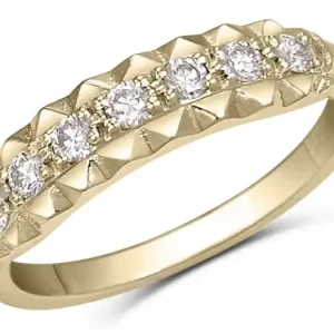 Acheter Direct Jonc à diamants Bonnie bordures effet mini pyramide en or jaune 14k pour femme
