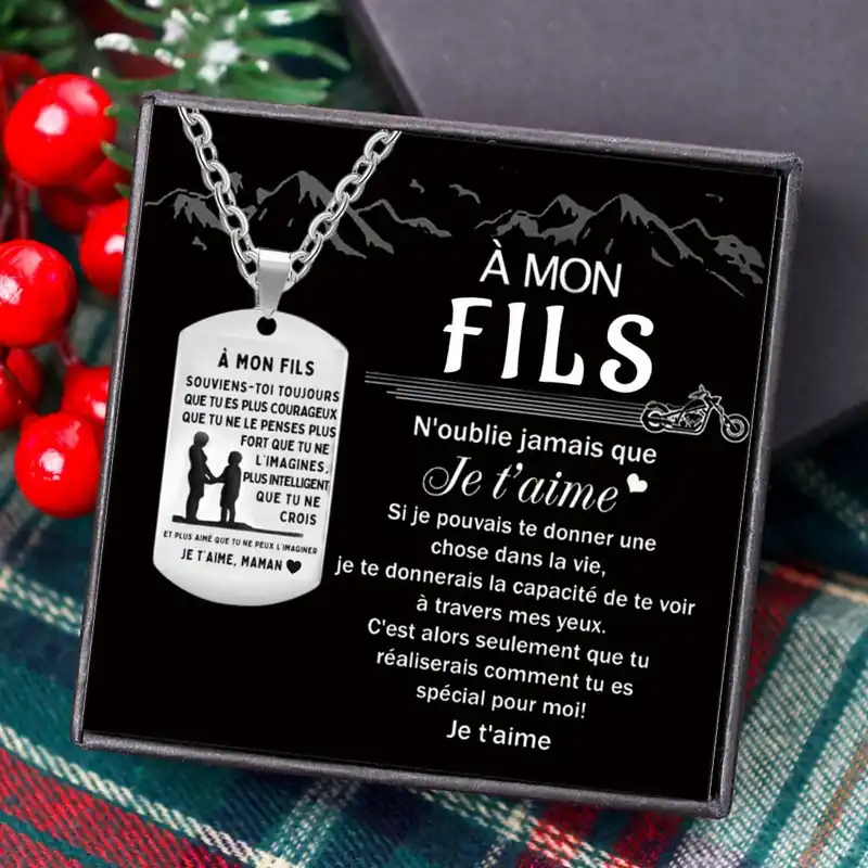 À mon Fils - Collier Personnalisé Texte Gravé au dos Collier Homme | Jessemade Paiement Sécurisé
