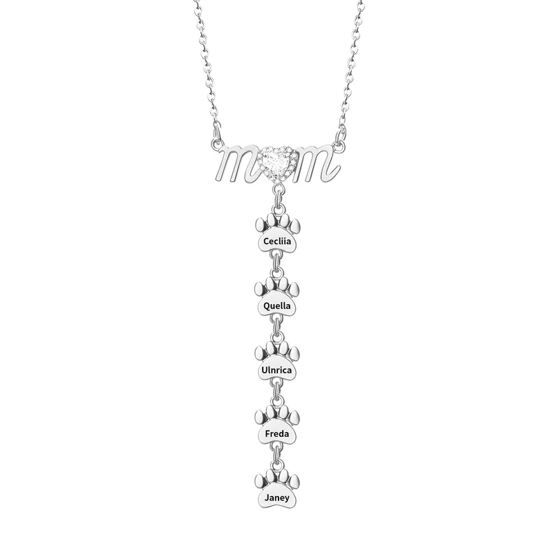 Collier Pendentif Petite Patte 5 Prénoms Personnalisés Collier pour Maman Offre Spéciale
