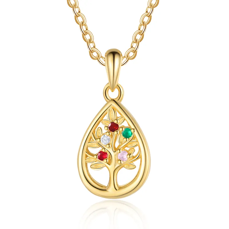Collier Pendentif Arbre de vie 5 Pierres De Naissance Personnalisés Collier Arbre généalogique Dernière Chance